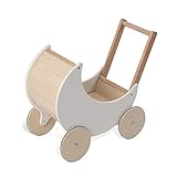 wuuhoo® Lauflernwagen Lou aus Holz - Puppenwagen als Lauflernhilfe in weiß mit gummierten Rädern und Stütze, Holz-Kinderspielzeug - Lernlaufwagen für Kinder ab 12 Monaten