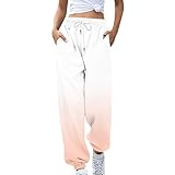 SMUXP Jogginghose für Damen, hohe Taille, Kordelzug, trendiger Farbverlauf, Loungehose mit Taschen, 2025 Happy New Year, Freitag, Schwarz, Orange, XL