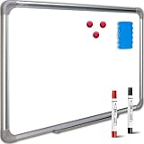 Retoo Magnetisches Whiteboard 60x45 cm mit 3 Magnete Schwammund, Wandmontage Magnettafel mit Beschreibbar, Trocken und Abwischbar Weißtafel mit Stiftablage, Tableau mit einem Schwamm, weiß