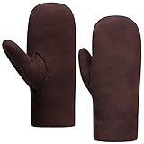 Harssidanzar Herren Fäustlinge Handschuhe,Winter Warme echte Wildleder Lammfell Shearling Fäustlinge Lederhandschuhe KM044EU,Braun,Größe XL