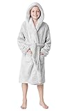 CityComfort Bademantel Kinder, Fleece Morgenmantel Teenager Mädchen für Schwimmbad Sauna Pool, Flauschig Hausanzug Rosa Lila, Geschenke für Kinder (Zweifarbiges Grau, 9-10 Jahre)