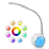 WILIT LED Schreibtischlampe Kinder, Schreibtischlampe Farbwechsel Nachttischlampe Kinder Jungen Mädchen, Nachttischlampe Touch Dimmbar mit 3 Helligkeitsstufen, Weiß