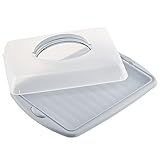 com-four® Kuchencontainer zum Aufbewahren und Transportieren von Backwaren - 43 x 31 x 9 cm Transport-Box - Kuchenbehälter und Lebensmittelbox mit Tragegriffen (01 Stück - Design 2 hellgrau)