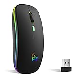 TQQ Maus Kabellos, 2,4 GHz-USB funkmaus, Bluetooth Maus, 1600 DPI Optical Tracking, Wiederaufladbare LED-Dual-Modus Mouse für Laptop, PC, iOS, Android, iPad, Windows