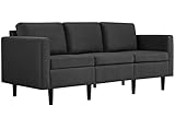 Yaheetech 3 Sitzer Sofa Gästesofa Modern Couch 3er Sitzsofa Bequeme Polsterung 188,5×79×80 cm fürs Wohnzimmer/Schlafzimmer/Gästezimmer, Sofateile unter dem Polster verpackt Schwarz