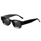 WDZAYXC Rechteckig Polarisiert Sonnenbrille Retro Quadratisch Rahmen Brillen für Damen Herren UV 400 Schutz(schwarz/grau)