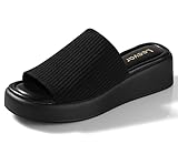 Leevar Plateau Sandalen für Damen, Weiche Memory Schaum Gepolsterte Plateau Sandalen, Slip-On Bequeme Plateau Slides mit offenem Zehenbereich