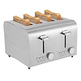 1500W Edelstahl Toaster Langschlitz Automatik Langschlitztoaster 4 Scheiben Defrost Funktion Toaster mit Brötchenaufsatz großen Röstkammern