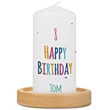 GRAVURZEILE Bedruckte Kleine Kerze - Geburtstagskerze Happy Birthday - Personalisiert mit Name & Alter - brilliant bedruckte Kerze - Geschenk für Mädchen & Jungen zum Kinder Geburtstag