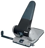 Leitz Extrastarker Registraturlocher aus Metall, Für 65 Blatt, Großer Locher für das Büro, Anschlagschiene mit Formatangaben, Ergonomisches Design, schwarz, 51800095