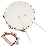 4 Stück Tamburin Trommel Glocke Birke Metall Klingeln Schlaginstrument Handtrommel Pädagogisches Spielzeug Handheld Hölzern Tambourine Metal Jingles Hand Percussion Hand Tamburin für Kinder