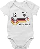 Baby Body Junge Mädchen - 2024 Fussball EM Fanartikel - Trikot mit anpassbarem Namen und Trikotnummer - 1/3 Monate - Weiß - deutschland strampler wm fußball deutschlad babykleidung wunschname