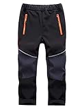 Echinodon Kinder Softshellhose Gefüttert Hose Wasserabweisend Winddicht Atmungsaktiv Jungen Mädchen Outdoor Wandern Freizeit Hose Herbst Winter Schwarz XXL