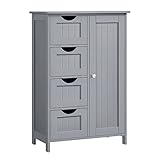 VASAGLE Badezimmerschrank, schmaler Badschrank, Beistellschrank, Kommode, mit 4 Schubladen, Schranktür, verstellbare Ablage, 30 x 55 x 82 cm, Taubengrau LHC041P36