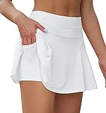 VUTRU Damen Tennisröcke Hohe Taille Tennis Skort mit Taschen Laufröcke Sport Golfrock mit Innenhose Weiß S