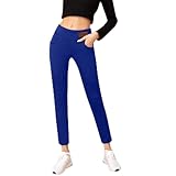 KONG JIMFAN Strumpfhose Leggings Damen Gefüttert Strümpfe Damen Sportleggins Damen Lang Thermo Leggings Gefüttert Damen Gesichtsschutz Winter Thermo Leggings Mit Taschen(#01 Royal Blue,L)