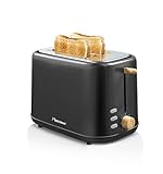 Bestron Toaster für 2 Toastscheiben, inkl. Brötchenaufsatz, 7 Bräunungsstufen & Krümelschublade, 800 Watt, Black & Wood-Design, Farbe: Schwarz / Holz