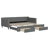 vidaXL Tagesbett, Sofabett Ausziehbar mit Schubladen, Gästebett Schlafsofa für Schlafzimmer Wohnzimmer, Sofa Ausziehbett, Dunkelgrau 90x200cm Stoff