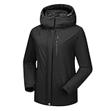 OutPro Skijacke Damen Wasserdicht Snowboardjacke Winterjacke Hooded Warm Winterjacke Dickes Gänsedaunenfutter Doppelte Seitentaschen Wanderjacke mit Reißverschluss für Outdoor-Aktivitäten Schwarz M