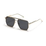 YUELUQU Retro übergroße quadratische Sonnenbrille für Damen Herren Vintage Shades UV400 Klassischer großer Metallrahmen (Gold/grau)