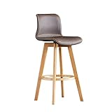 Barhocker aus Holz, 360° drehbar, Hochstuhl für Küche, Insel, Theke, brauner Kunstledersitz, ideal für Restaurant, Bistro und Esszimmer, verstellbare Sitzhöhe 81 cm