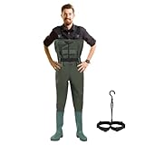 Ansobea Wathose Herren Wasserdicht, Anglerhose Wasserdicht mit Stiefel, Wathose Damen 70D Nylon PVC Material, Wathose Neopren für Angeln, Bauernhöfe, Bauarbeiten, Größe:42