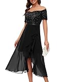 Berylove Glitzer Kleid Damen Abendkleid Elegant Ballkleider Damen Lang Sommerkleid Damen Abschlussballkleid Lang Hochzeitsgast Kleid Langes Schwarzes Kleid Vokuhila Kleid BLP7085 Black M