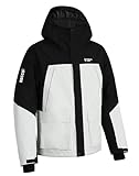 Herren Wasserdicht Skijacke Winddicht Snowboardjacke Warm Outdoor Winterjacke mit Kapuze Schwarz und Weiß L