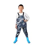 QTDZ Leichte Strapazierfähige PVC Kinder Anglerhose, Outdoor Wathose Stiefel Zum Angeln und Jagen für Kinder wasserdichte Jugend Waders mit Verstellbarer Schultergurt,Blau,36 EU