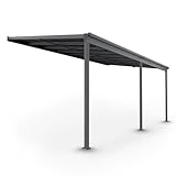 Juskys Terrassenüberdachung Borneo 5,5 x 3 m — Sonnenschutz aus Aluminium mit grauen Doppelstegplatten — Terrassendach zur Wandmontage in Dunkelgrau