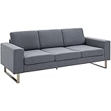 HOMCOM Polstersofa 3-Sitzer Sofa Stoffsofa Sitzmöbel Fernsehsessel Kissen Armlehne Leinen dunkelgrau 200 x 82 x 78 cm