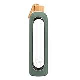 for you Nachhaltige Trinkflasche green olive | 1000ml aus Glas mit Silikonhülle und spülmaschinenfest | 1Liter Auslaufsichere Wasserflasche + Bambusdeckel | 100% BPA frei | geeignet von -20°C – 150°C