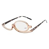 Bavooty Makeup Lesebrille,Drehbare Make-Up-Brillen,Schminkbrille für Presbyopie und Hyperopie,Make Up Brille mit Einzellinse,Drehbare Flip Down Linse,Leserlupenbrille für Frauen,Braun,2.00