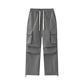 2024 Isolierte Herren-Arbeitshose für Winterreisen, lässige Cargohose, Workout, Jogger, Stretch-Sweathose, Wandern, Kordelzughose mit mehreren Taschen, Herren-Arbeitshose, Cargo, grau, M