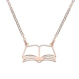 KEIZHUONIQIU Ketten Mit Anhänger Damenschmuck Necklace Open Book Necklace Bookworm Gift Book Gifts Librarian Gifts Reading Giftsbook Club Gifts for Book Lovers Book Stack (Rose Gold, One Size)