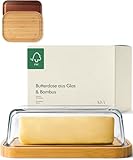 KIVY Butterdose Glas mit luftdichtem Deckel für streichzarte Butter - BPA Frei - Butterdosen - Butter dish - Butterschale mit Deckel - Butterdose mit Deckel - Butter Box Dose - Butterbox Bambus Holz