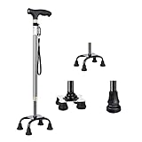 KCareU Bastone Cane Walker Lega di Alluminio Ultra-leggero Quadripod Cane Altezza Regolabile Portatile (Black(1pc Cane+1pc small quadripod Base+1 Large quadripod Base+1pc monopod Base))