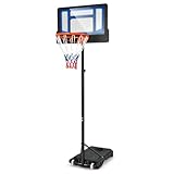 LIFEZEAL Basketballständer auf Rädern, Basketballkorb Outdoor, Basketballanlage mit Verstellbarer Höhe 195-250 cm, Basketball Standfuß für Große Kinder, Jugendliche (Blau)