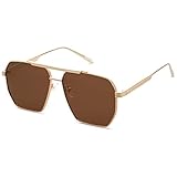 SOJOS Retro übergroße quadratische polarisierte Sonnenbrille für Damen Herren Vintage Shades UV400 Klassische große Metallrahmen Sonnenbrille SJ1161