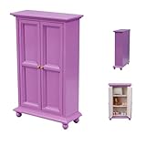 LAANCOO Puppengarderobe 1:12 Simulation Simulation Holz Vintage Purple Puppenschrank, 6,1 x 3,7 x 1.6 Miniture House Furniture für Mini Künstliche DIY Dollhouse Accessoires