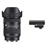 Sigma 28-70mm F2,8 DG Contemporary für Sony-E Objektivbajonett, medium & Sennheiser Professional MKE 400 Direktionales Kamera-Richtrohrmikrofon mit 3,5 mm-TRS- und TRRS-Anschlüssen für DSLR, Schwarz