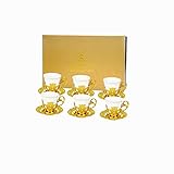 Espressotassen und Untertassen 6er Set Demitasse Tassen (80 ml) mit Metallhalter und Geschenkbox Türkische Kaffeetasse für Frauen Porzellantassen und Untertassen