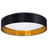 EGLO LED Deckenlampe Maserlo 2, Textil Deckenleuchte, Wohnzimmerlampe Decke aus Stoff in gold und schwarz, Kunststoff in weiß, warmweiß, Ø 38 cm