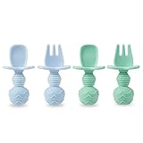 PandaEar silikon baby lernlöffel kinder besteckset, 4-teiliges Babylöffel und Gabel esslernbesteck - baby led weaning zubehör baby löffel selber essen von 3 Monaten