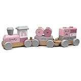 KIDSLINO Personalisierte Eisenbahn in rosa I Geschenk zur Geburt für Mädchen I bedruckt I Holzzug mit Namen & Geburtsdaten I Personalisierbare Baby Geschenke