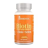 BIOMENTA Biotin + Zink + Selen - 365 BiotinTabletten hochdosiert mit 12.500 mcg Biotin/Stck. - vegan - Premiumqualität