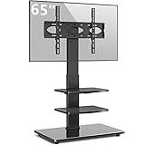 RFIVER TV Bodenständer TV Ständer TV Standfuß mit 3 Ablagen für 32-70 Zoll Flach Curved TV Fernsehständer TV Standfuss Höhenverstellbar Drehbar Max. VESA 400x400 mm bis 50 kg