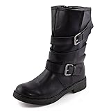 Toocool - Damenschuhe Biker Motorradstiefel Kunstleder Casual Schnallen Neu 1050, Schwarz , 38 EU