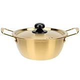 YARNOW Edelstahl Topf Suppentopf Kochtopf ramentopf nudeltopf Eintopf Schmortopf Hot Pot Topf Mehrzwecktopf mit Deckel Doppelgriff für Suppen Ramen Nudeln 20CM2L Gold