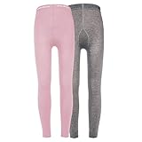 EWERS 2er-Pack Kinderleggings Unifarben, Doppelpack Leggings aus Baumwolle für Mädchen, Made IN Europe, Rosa/Grau, Größe 134-146